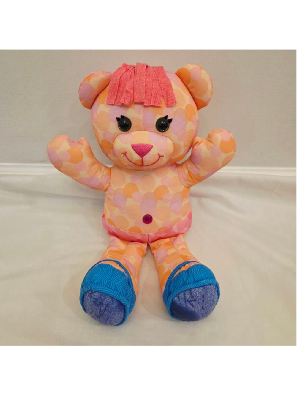Doodle Bear Stuffed Animal Orange Pink Polka Dot 2006